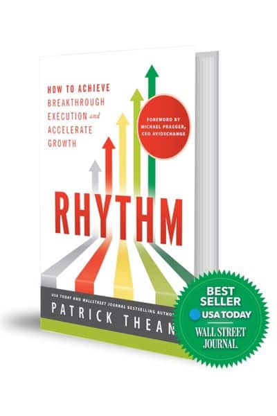 Book cover of Rhythm: How to Achieve Breakthrough Execution and Accelerate Growth by Patrick Thean, illustrating the 13-week system for business performance and accountability.