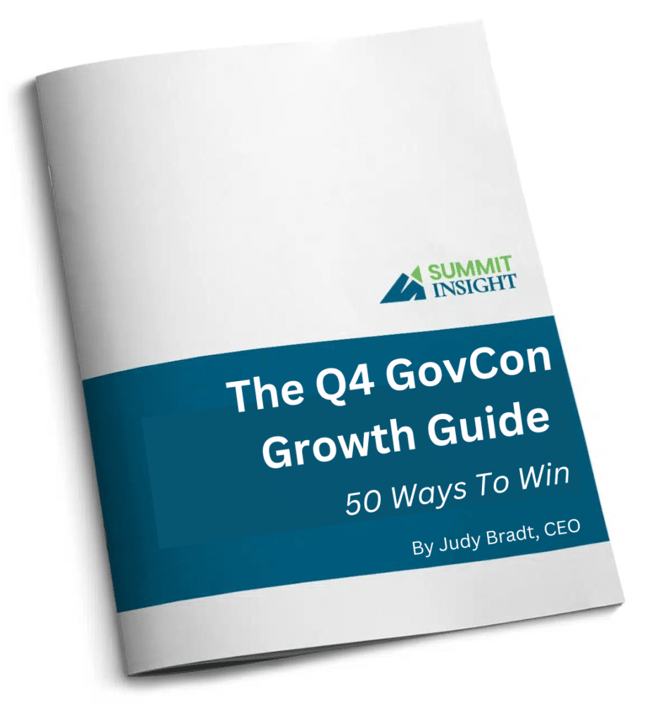 Cover of the Q4 GovCon Growth Guide from Summit Insight showing 50 federal sales strategies to win government contracts before year-end